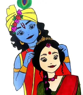 radha krishna color sketch