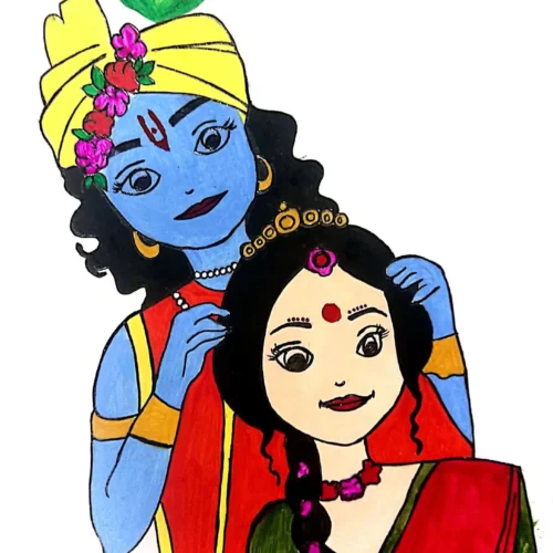 radha krishna color sketch