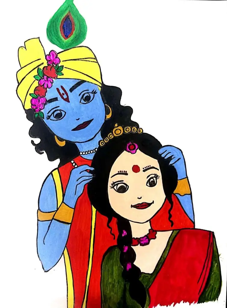 radha krishna color sketch