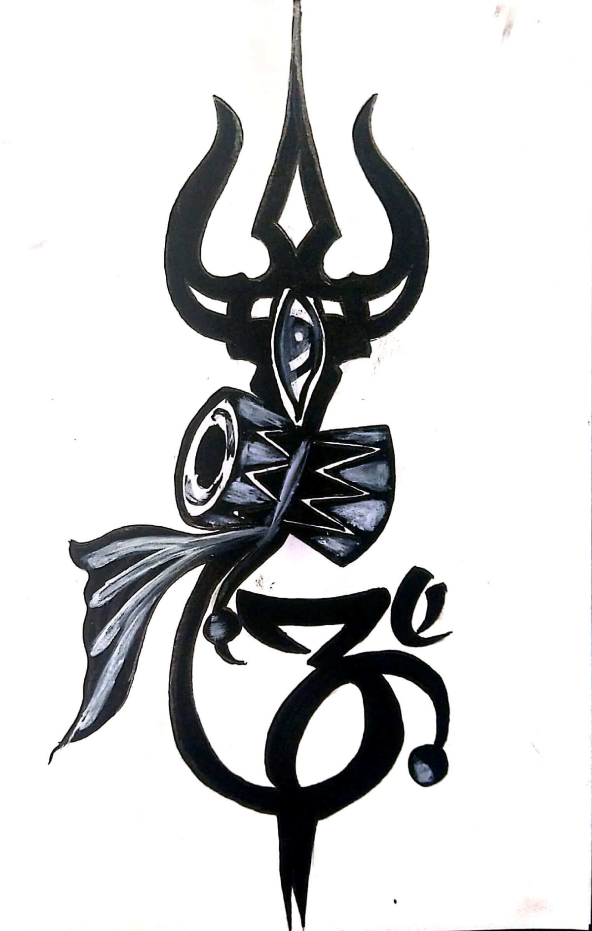 Trishul Handmade Painting On Paper for Wall decor, Original and hand painted Charcoal painting to decorate your wall and space Perfect for gifting