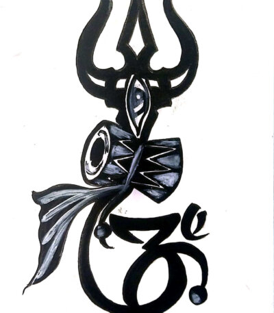 Trishul Handmade Painting On Paper for Wall decor, Original and hand painted Charcoal painting to decorate your wall and space Perfect for gifting