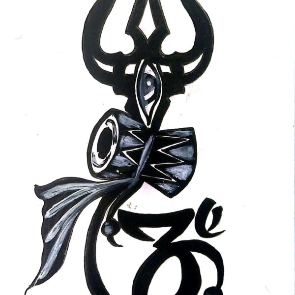 Trishul Handmade Painting On Paper for Wall decor, Original and hand painted Charcoal painting to decorate your wall and space Perfect for gifting