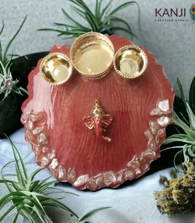 Resin Pooja thali - red with ganesh god