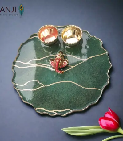 Resin Pooja Thali green marble color