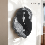 Epoxy Resin Wall Clock for Home, Living Room, Bedroom, Office, Kitchen Wall Decoration || Shiny Black || Modern Oval Shape || Slim Watch || Resin Clock || Regular Size Wall Clock (14,inch)