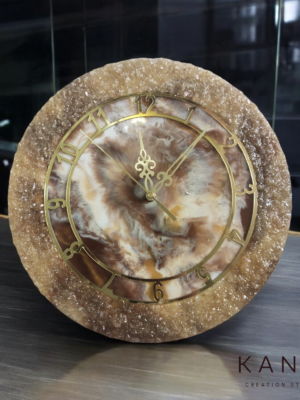 Epoxy Resin Wall Clock for Home, Living Room, Bedroom, Office, Kitchen Wall Decoration || Golden Cofee Marble Shine || Circle Shape || 8mm Thick || Resin Clock || Regular Size Wall Clock (12,inch)